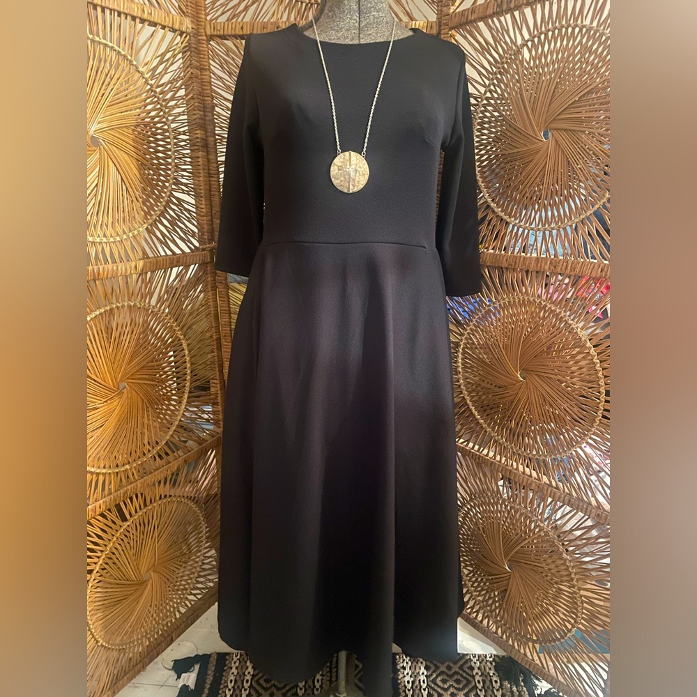 Milly Penzance Black Midi Dress with 3/4 Sleeves